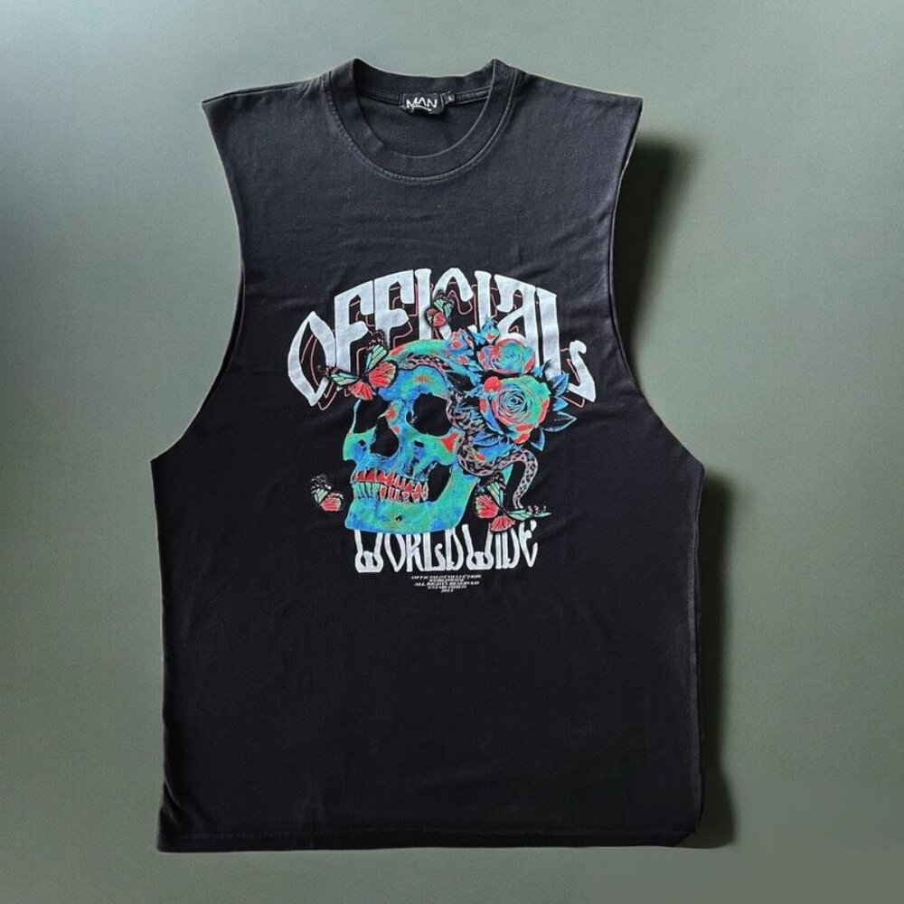 Tank Top Official Skull Graphic Drop Armhole, Size L.